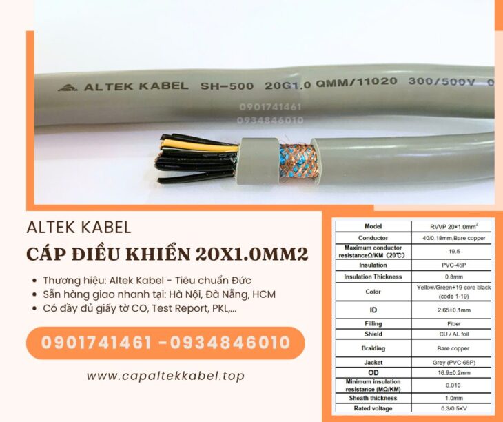 Cáp điều khiển chống nhiễu 20×1.0 Hà Nội, Đà Nẵng, Sài Gòn Altek Kabel chính hãng
