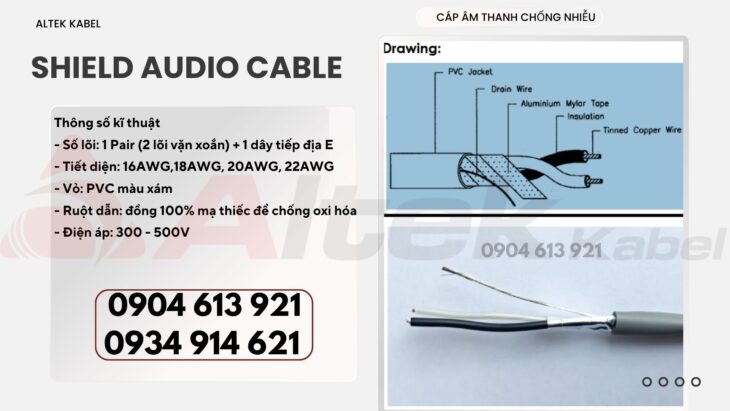 Cáp điều khiển âm thanh chống nhiễu 1 pair 16/18/20/22AWG Altek Kabel