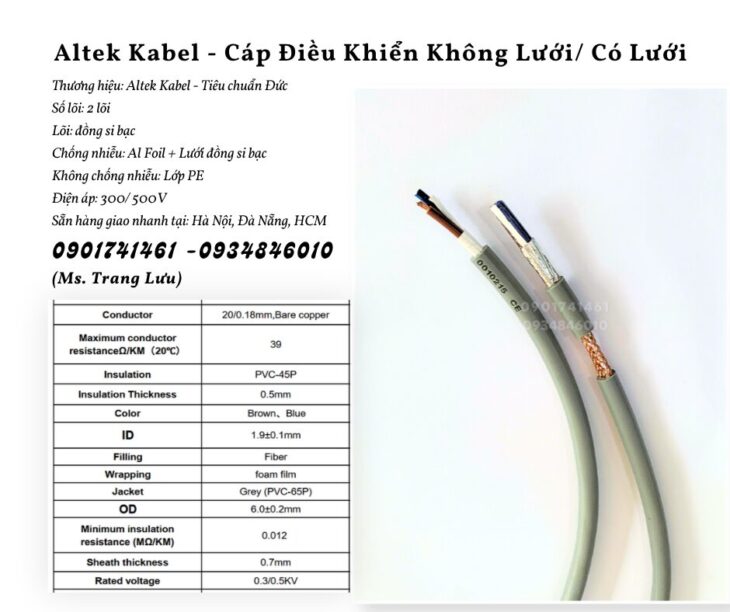 Cáp điều khiển 2 lõi sẵn hàng Thanh Hóa, Nghệ An, Hà Tĩnh, Quảng Bình, Quảng Trị