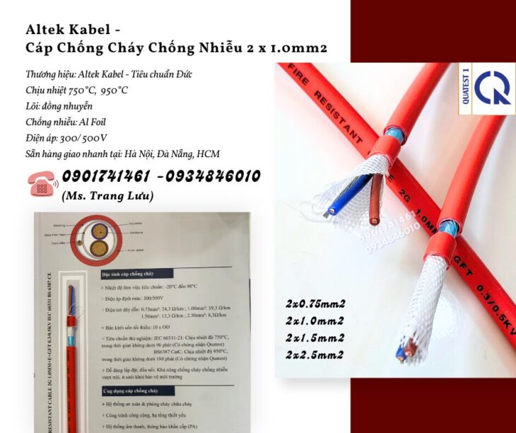 Cáp chống cháy chống nhiễu 2×1.0mm2 – Altek Kabel giao nhanh Đà Nẵng, Hà Nội, Sài Gòn