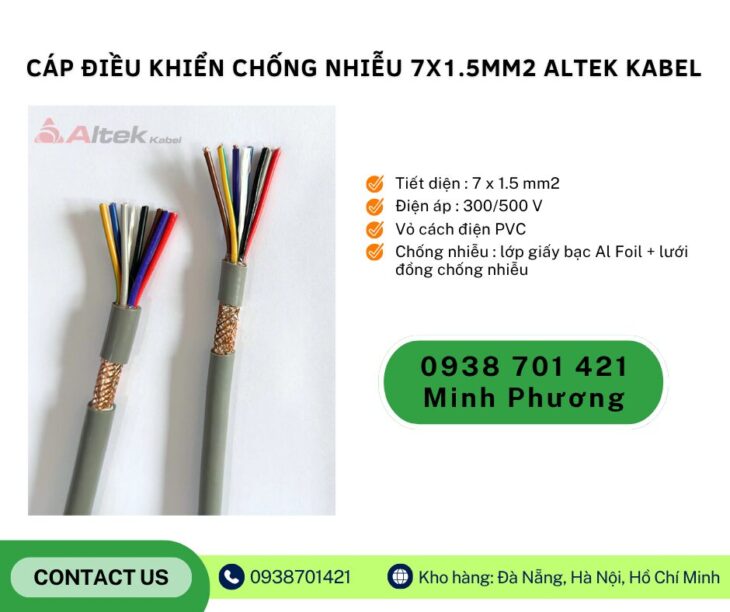 Dây cáp điện chống nhiễu 7×1.5mm2 Altek Kabel sẵn kho Hà Nội, Hưng Yên, Lào Cai