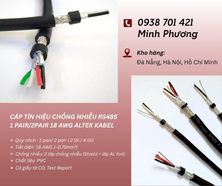 Cáp tín hiệu RS485 1 Pair/ 2 Pair 18AWG chống nhiễu – Giá tốt, sẵn kho Đà Nẵng