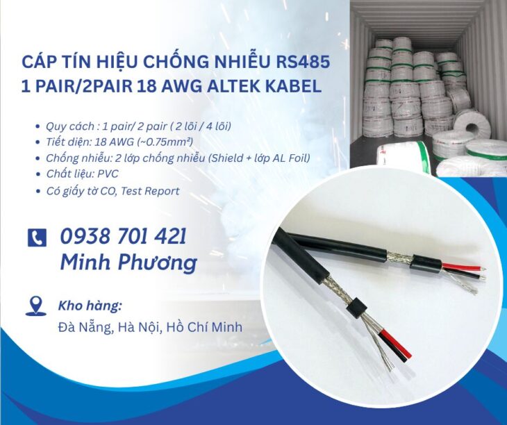 Cáp tín hiệu RS485 1 Pair/ 2 Pair 18AWG chống nhiễu – Giá tốt, sẵn kho Đà Nẵng