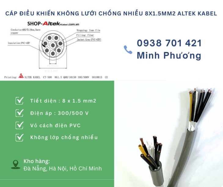 Cáp điều khiển không lưới chống nhiễu 8×1.5mm² Altek Kabel và Ứng dụng thực tế