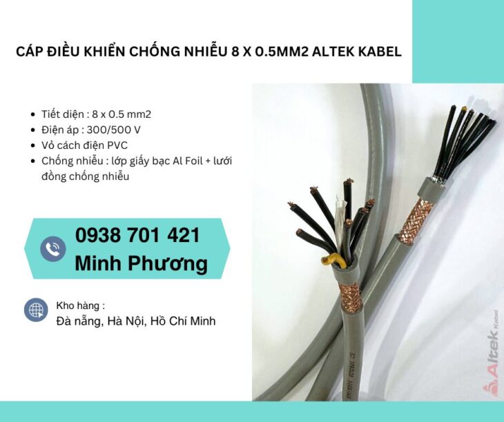 Dây cáp điều khiển có lưới chống nhiễu 8×0.5mm2 giá tốt Đà Nẵng, Nghệ An, Huế