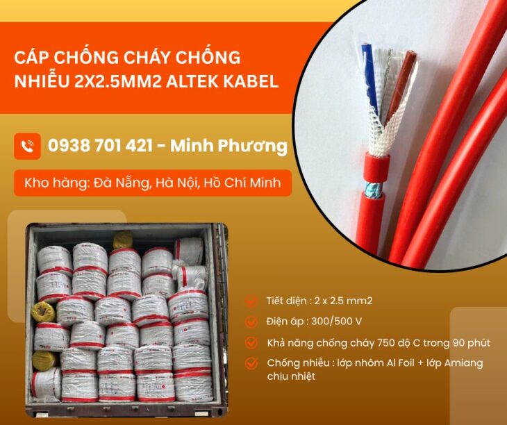 Cáp chống cháy chống nhiễu 2 lõi 2.5mm2 có sẵn Đà Nẵng, Bình Định, Quảng Trị