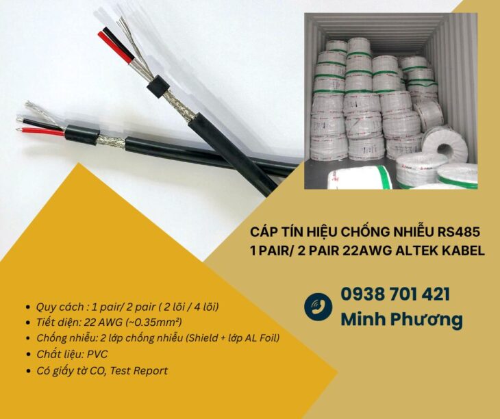 Cáp tín hiệu chống nhiễu RS485 1 Pair/ 2 Pair 22AWG – Giá tốt, sẵn kho, giao nhanh