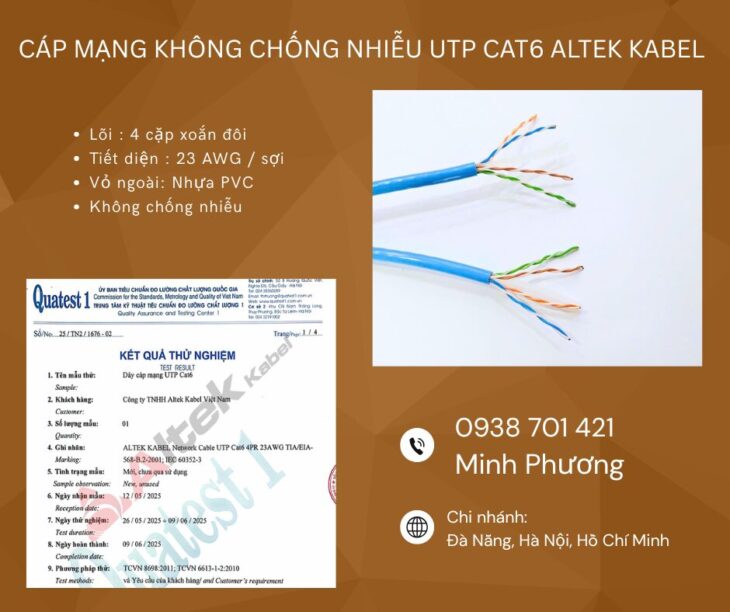 Cáp mạng UTP Cat6 không chống nhiễu – Giải pháp tiết kiệm cho hệ thống mạng