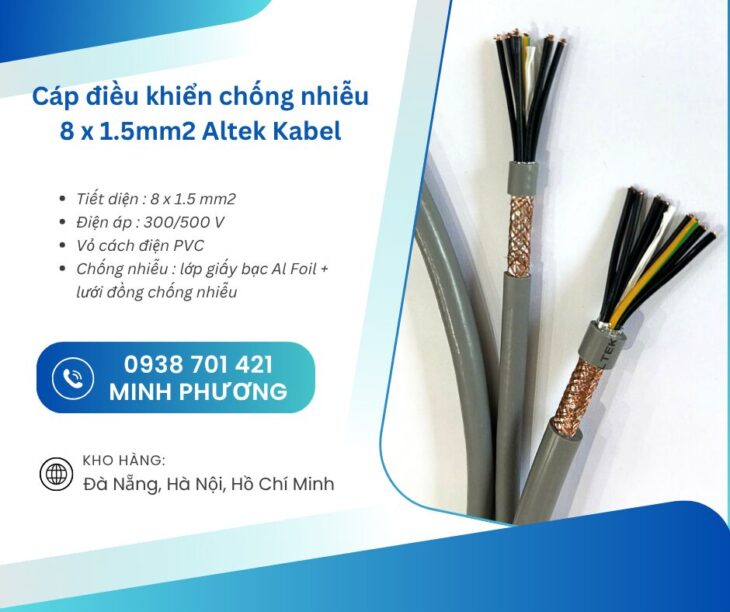 Cáp điều khiển chống nhiễu 8×1.5mm² Altek Kabel – Giải pháp truyền tín hiệu ổn định