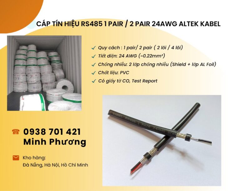 Cáp RS485 chống nhiễu 1pair/2pair 24AWG – Có sẵn kho Đà Nẵng, Hà Nội, Hồ Chí Minh