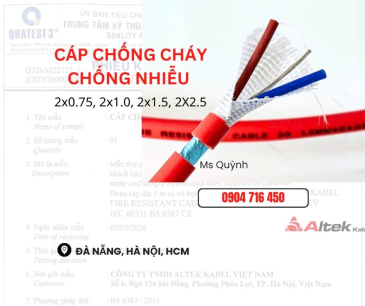 Tổng kho Cáp Chống Cháy , Báo Cháy 2×0.75, 2×1.0, 2×1.5, 2×2.5 Altek Kabel