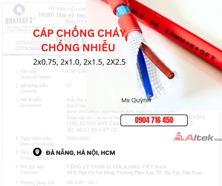 Tổng kho Cáp Chống Cháy , Báo Cháy 2×0.75, 2×1.0, 2×1.5, 2×2.5 Altek Kabel