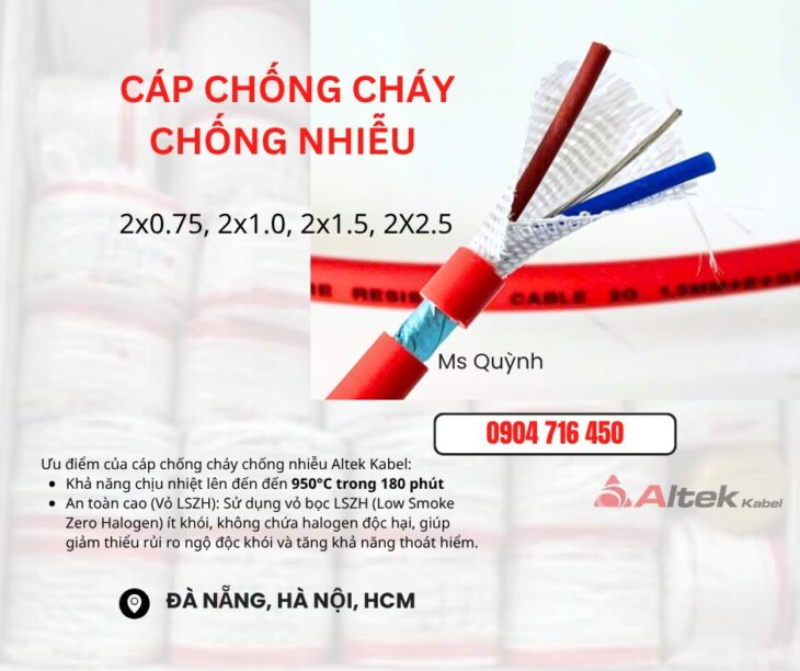Tổng kho Cáp Chống Cháy , Báo Cháy 2×0.75, 2×1.0, 2×1.5, 2×2.5 Altek Kabel