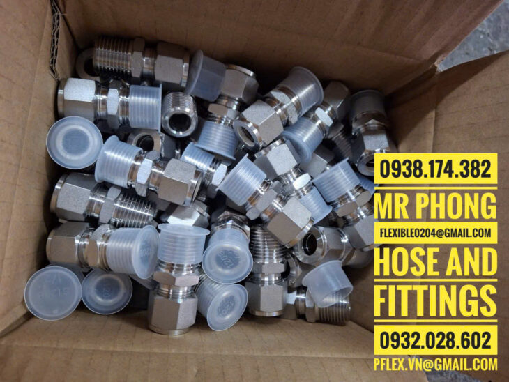 đầu bấm inox cho ống mềm thủy lực- đầu cos inox bấm ống tuy ô thủy lực