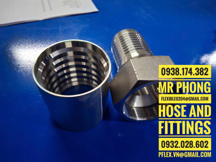 đầu bấm inox cho ống mềm thủy lực- đầu cos inox bấm ống tuy ô thủy lực