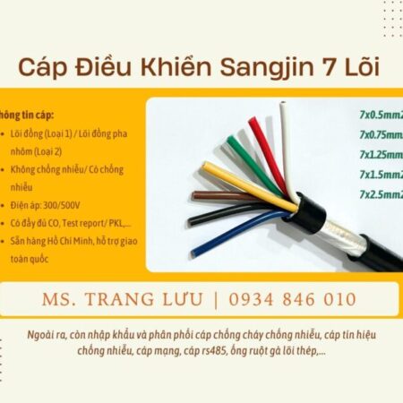 Cáp điều khiển Sangjin 7×0.5/7×0.75/7×1.25/7×1.5/7×2.5 sẵn Sài Gòn, Bình Dương