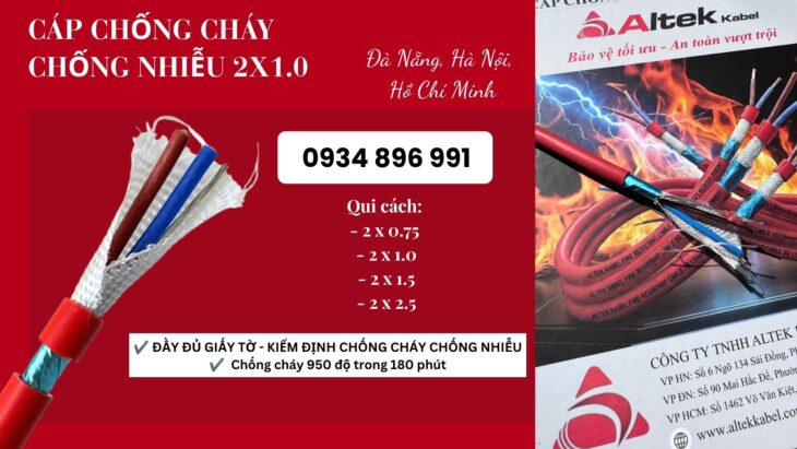 Cáp chống cháy 2×1.0mm² có lưới chống nhiễu – Phân phối tại Đà Nẵng, Huế, Quảng Nam Cáp chống cháy 2×1.0mm² có lưới chống nhiễu – Phân phối tại Đà Nẵng, Huế, Quảng Nam