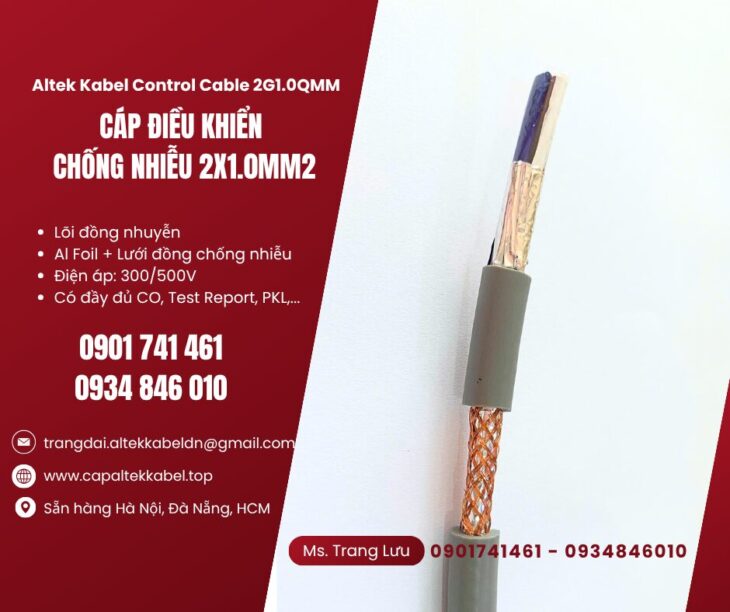 Cáp điều khiển tín hiệu 2×1.0mm2 Altek kabel sẵn Phú Yên, Bình Định, Nha Trang