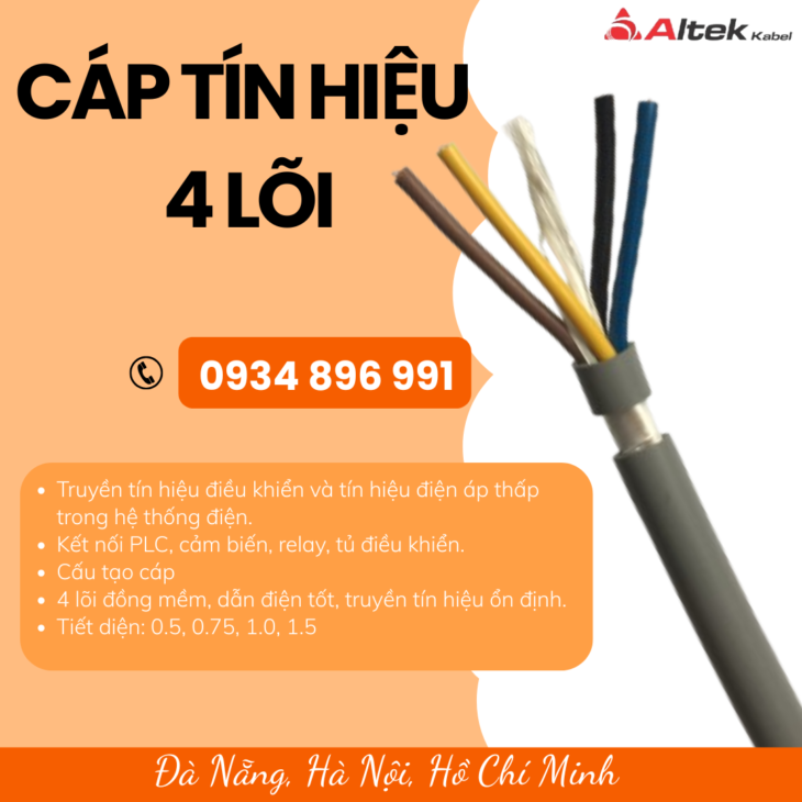 Cáp tín hiệu 4 lõi giá rẻ tại Khánh Hòa, Bình Định, Gia Lai | Miễn phí vận chuyển