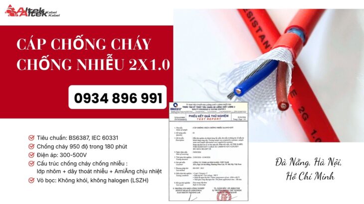 Cáp chống cháy 2×1.0mm² có lưới chống nhiễu – Phân phối tại Đà Nẵng, Huế, Quảng Nam