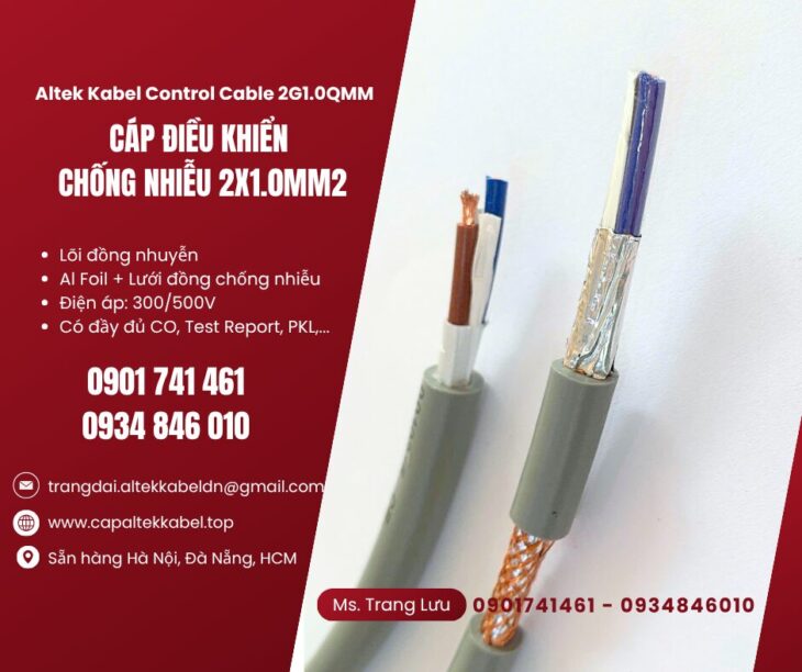 Cáp điều khiển tín hiệu 2×1.0mm2 Altek kabel sẵn Phú Yên, Bình Định, Nha Trang