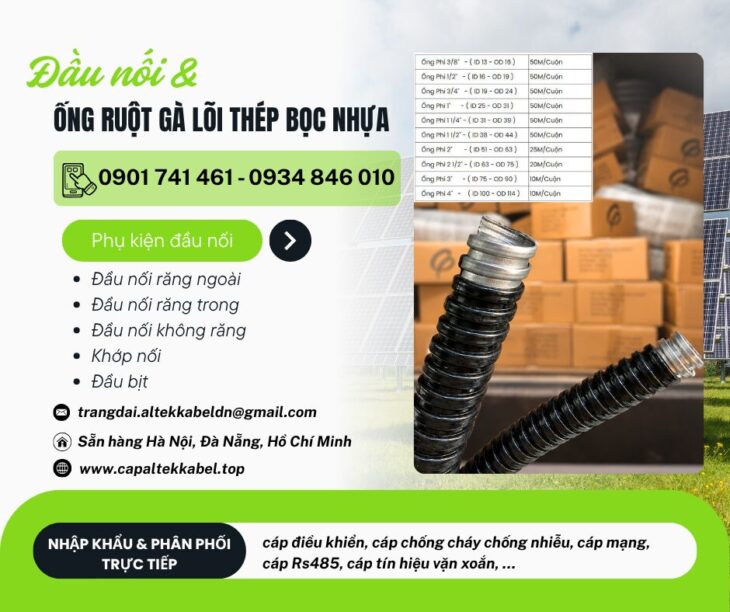 Ống ruột gà lõi thép bọc nhựa kèm PG tại Hà Nội, Đà Nẵng, HCM