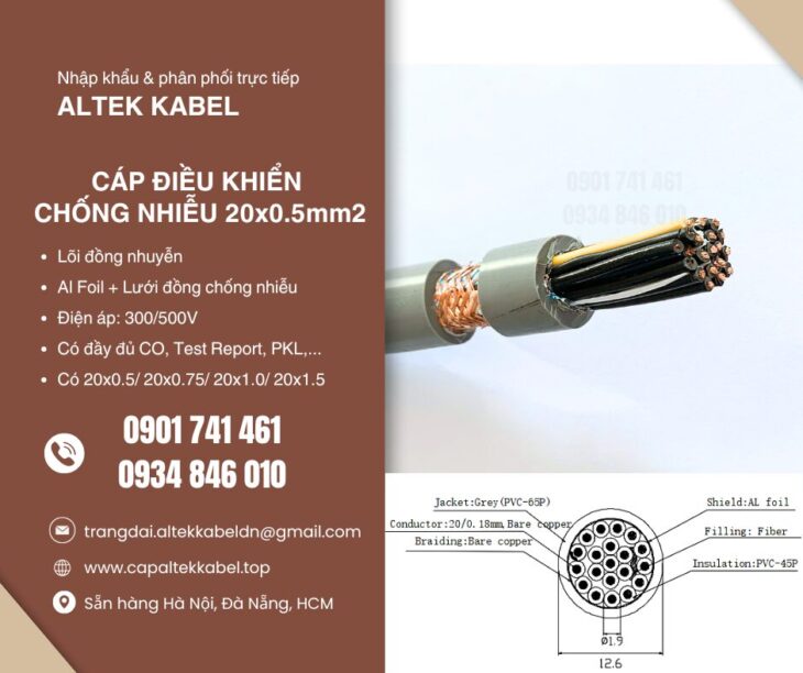 Cáp điều khiển chống nhiễu 20×0.5 Altek Kabel sẵn Hà Nội, Hưng Yên, Bắc Giang