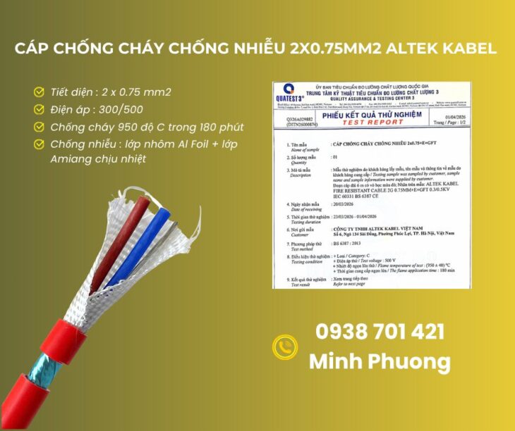 Cáp chống cháy chống nhiễu 2×0.75mm2 Altek Kabel phân phối toàn quốc, giá tốt