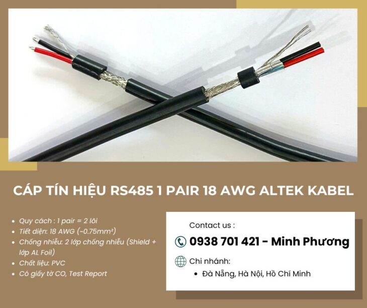 Cáp RS485 1 Pair 18AWG – Giải pháp truyền tín hiệu ổn định cho hệ thống công nghiệp