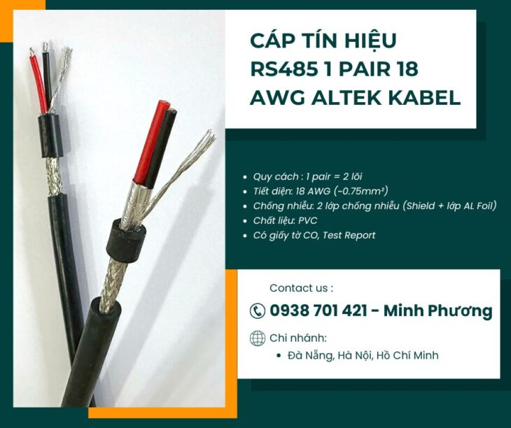 Cáp RS485 1 Pair 18AWG – Giải pháp truyền tín hiệu ổn định cho hệ thống công nghiệp