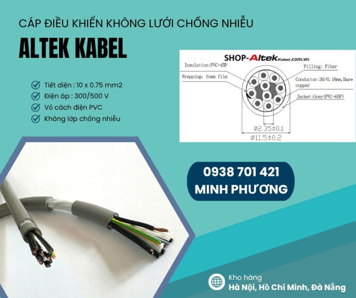 Cáp tín hiệu không lưới chống nhiễu 10×0.75mm2 có sẵn Đà Nẵng, Huế, Bình Định