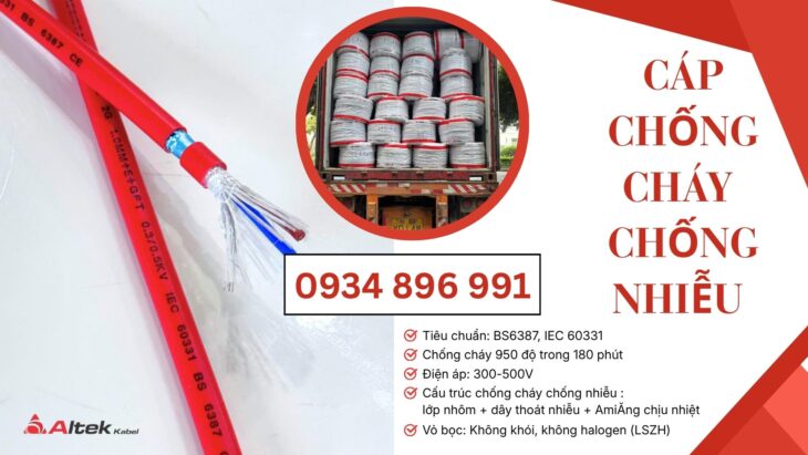 Cáp chống cháy 2×0.75mm² có lưới chống nhiễu sẵn hàng tại Đà Nẵng, Huế