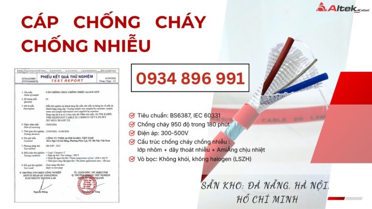 Cáp Chống Cháy 2×1.5mm² Có Chống Nhiễu – Đà Nẵng, Huế, Khánh Hòa