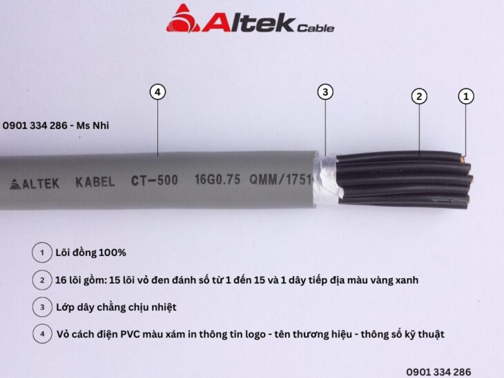 Cáp điều khiển không lưới Altek Kabel | Dây tín hiệu lõi đồng, truyền ổn định