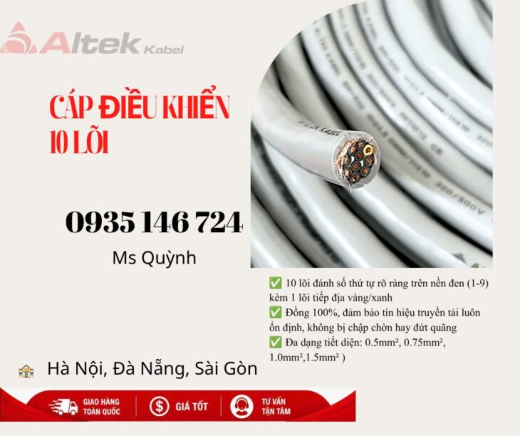 Cáp điều khiển Altek Kabel 10×0.5, 10×0.75. 10×1.0 10 lõi