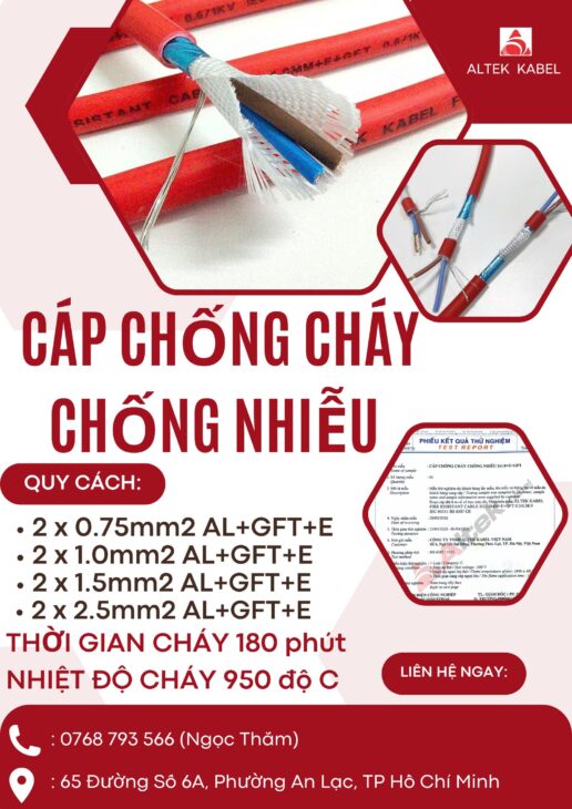 CẦN BÁN Cáp Chống Cháy Chống Nhiễu Altek Kabel THỜI GIAN CHÁY 180 phút