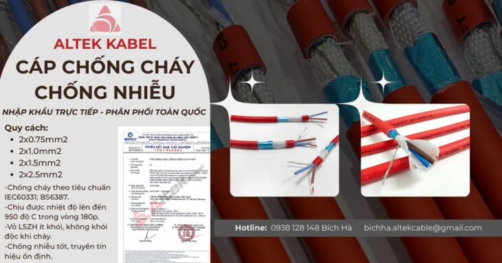 Cáp chống cháy chống nhiễu Altek Kabel 2 lõi, đạt tiêu chuẩn IEC60331- BS6387 Cáp chống cháy chống nhiễu Altek Kabel 2 lõi, đạt tiêu chuẩn IEC60331- BS6387