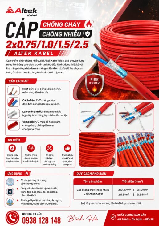 CÁP CHỐNG CHÁY CHỐNG NHIỄU 2×0.75/1.0/1.5/2.5 ALTEK KABEL