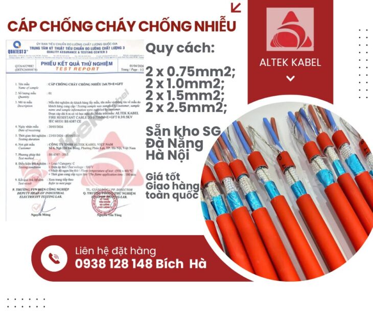 Cáp chống cháy chống nhiễu Altek Kabel 2 lõi, đạt tiêu chuẩn IEC60331- BS6387