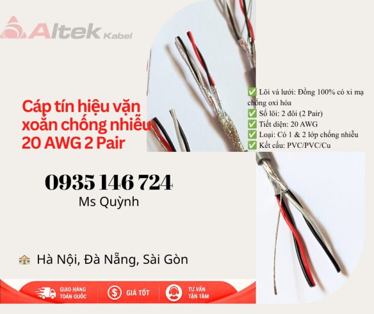 Cáp tín hiệu vặn xoắn chống nhiễu 20 AWG 2 Pair Altek Kabel