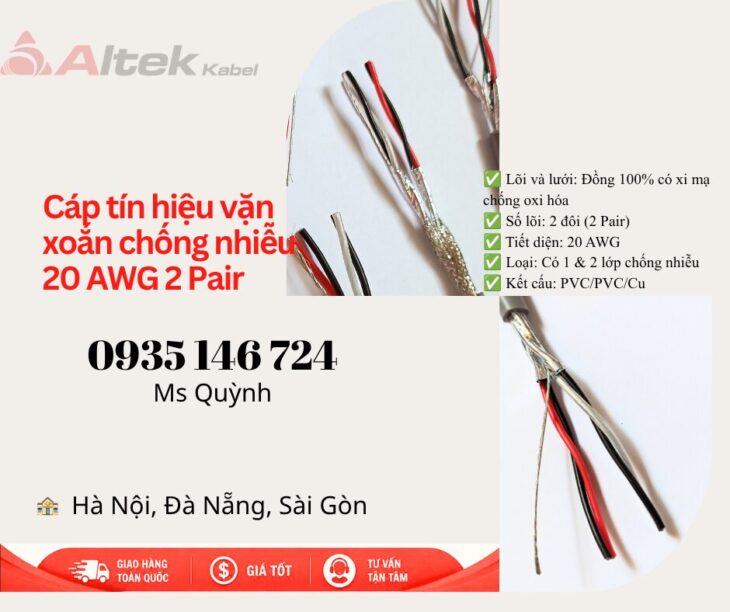 Cáp tín hiệu vặn xoắn chống nhiễu 20 AWG 2 Pair Altek Kabel