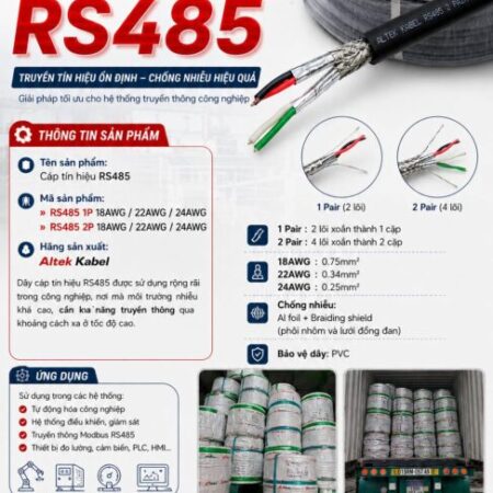 Cáp tín hiệu vặn xoắn chống nhiễu RS485 Altek Kabel 2 lõi và 4 lõi