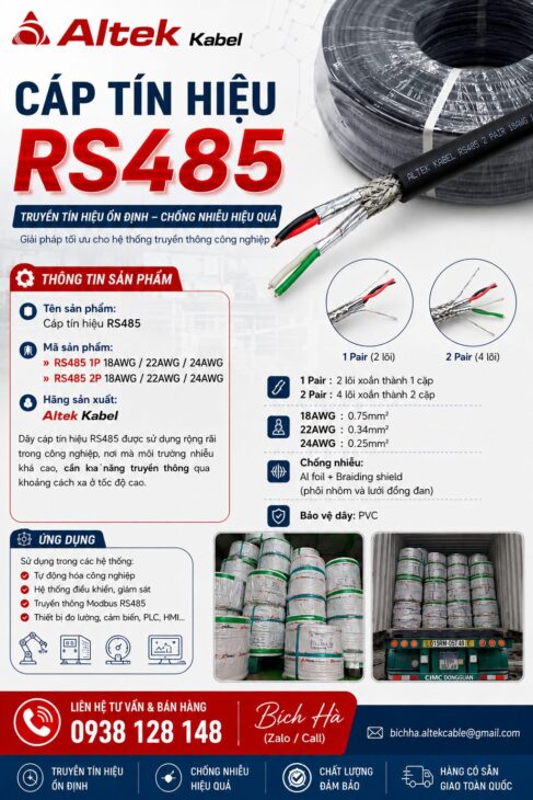 Cáp tín hiệu vặn xoắn chống nhiễu RS485 Altek Kabel 2 lõi và 4 lõi