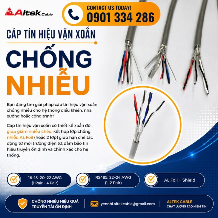 Cáp Tín Hiệu RS485 Chống Nhiễu ALTEK KABEL – Đồng Nguyên Chất 100%, Truyền Tín Hiệu Ổn Định