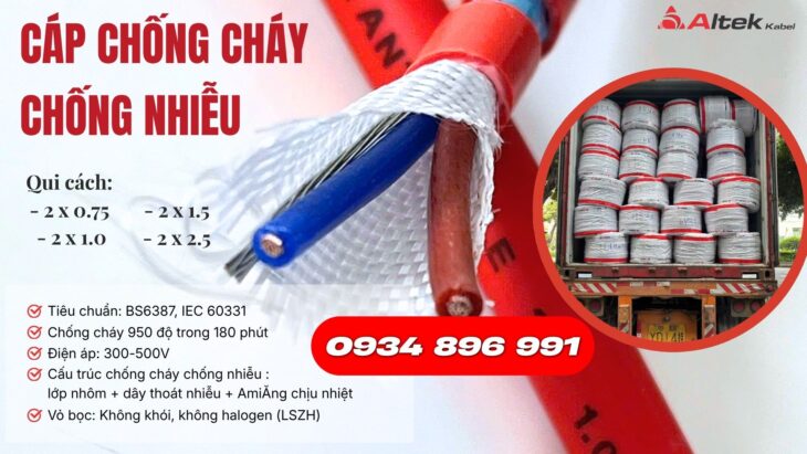 Cáp Chống Cháy 2×1.0mm² Chống Nhiễu – Hàng Sẵn Đà Nẵng, Huế