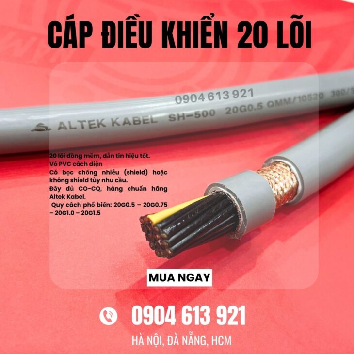 Cáp điện 20 lõi, cáp tín hiệu 20×0.5/20×0.75/20×1.0/20×1.5 Altek Kabel