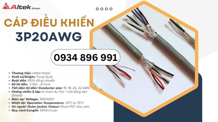 Cáp tín hiệu vặn xoắn 3 Pair 20 AWG – Giao nhanh Đà Nẵng, Bình Định, Khánh Hòa