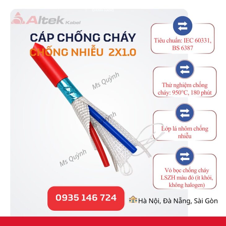 Cáp chống cháy chống nhiễu 2×1.0 Fr Altek Kabel
