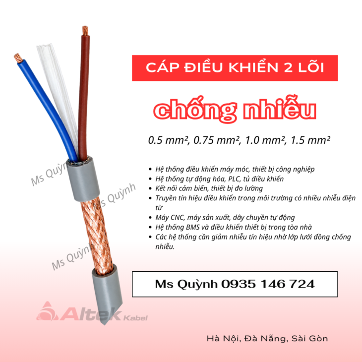 Cáp điều khiển 2 lõi 2×0.5, 2×0.75, 2×1.0, 2×1.5 Altek Kabel