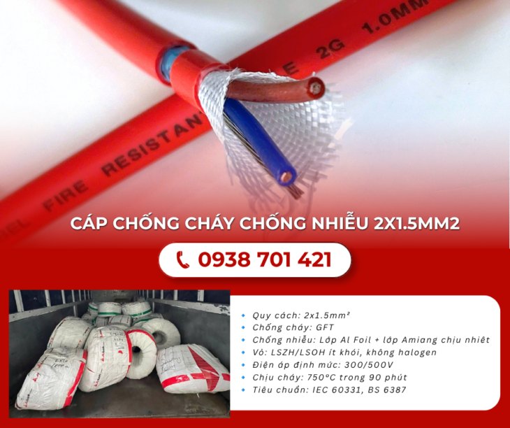 Cáp chống cháy chống nhiễu 2×1.5mm² cho hệ thống PCCC Hồ Chí Minh, Gia Lai